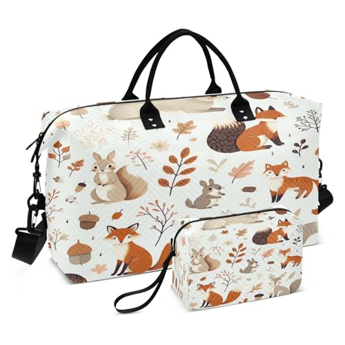 Rabbits Fox Pinecone Travel Duffel Bag, Shoulder Weekender Overnight Bags - Large Gym Bag with Wet Pocket