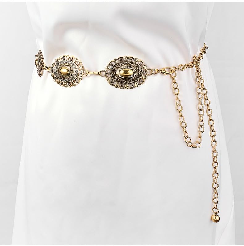 Western Chain Belt Cowgirl Belts for Women Gold Chain Belt Waist Chain Belt for Dress Jeans Pants (A-Gold Chain, Fit Waist up to 44")4