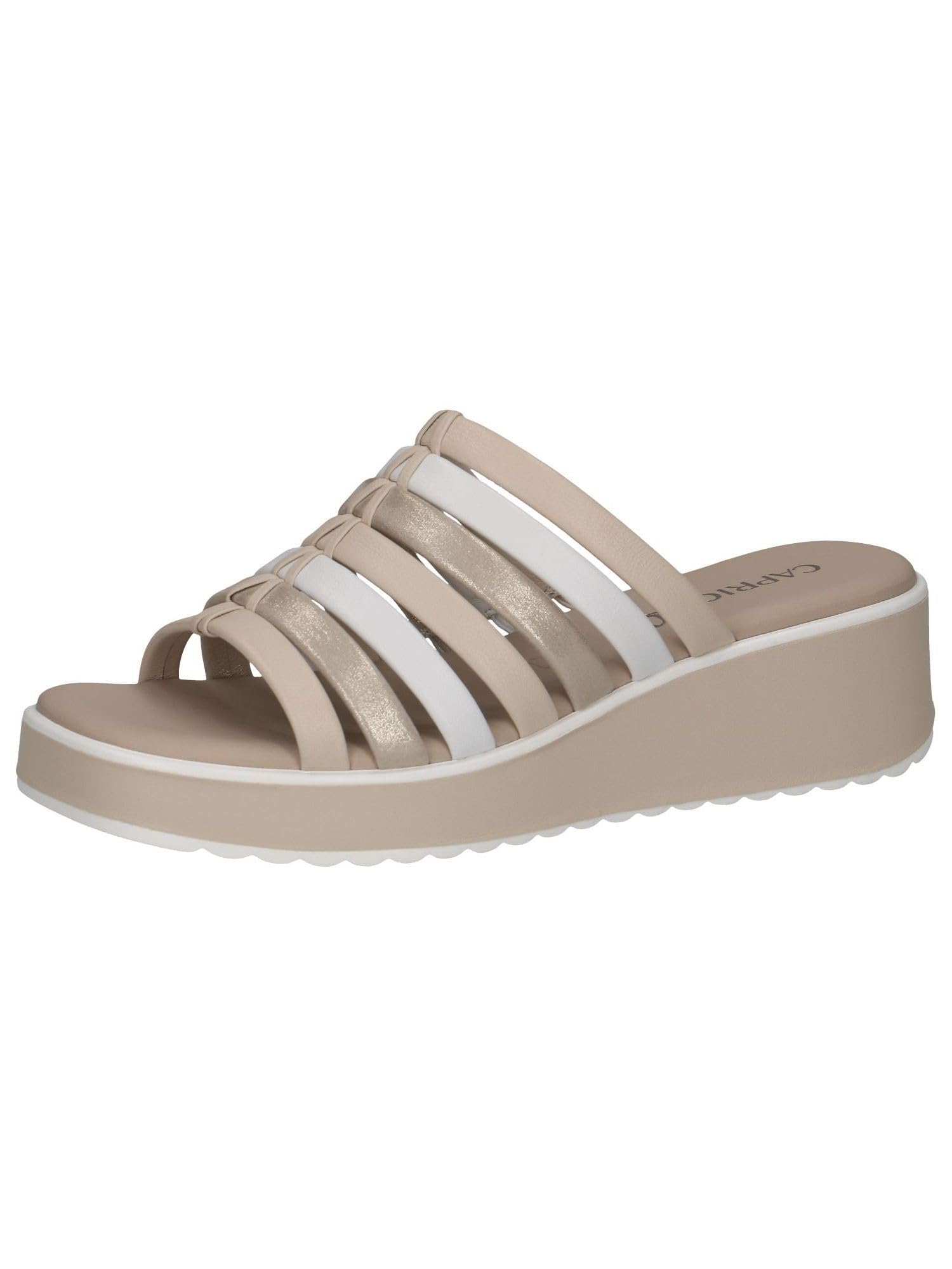 CAPRICE Women's Leather Mules with Wedge Heel, White (White/Lt Gold), 7.5 UK