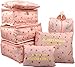 7Pcs Waterproof Travel Storage Bags Clothes Packing Cube Luggage Organizer Pouch(Pink cherry)