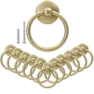 Bonsicoky 12Pcs Round Ring Drawer Pulls Matte Gold Ring Handle Knobs for Cabinet Drawer Dresser Cupboard Wardrobe, Single Hole