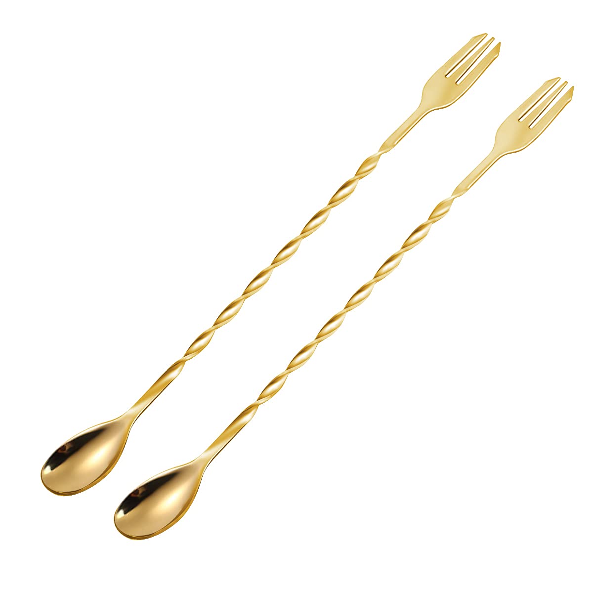 12Inch Stainless Steel Cocktail Spoon, Double-Head Spiral Bar Mixing Spoon & Bar Spoon for Cocktail Shakers, Tall Cups（Gold）