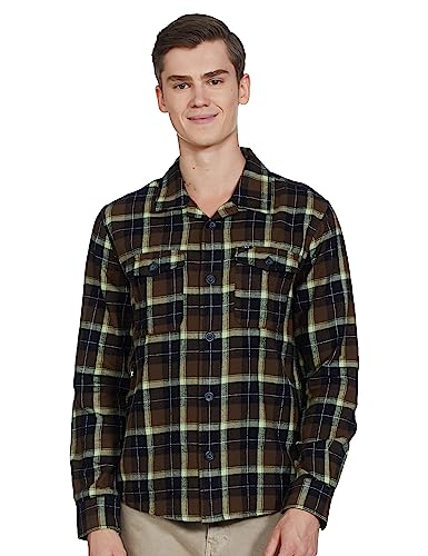 Image of The Indian Garage Co Men Regular Fit Checkered Full Sleeves Spread Collar Double Flap Pocket Casual Over Shirt