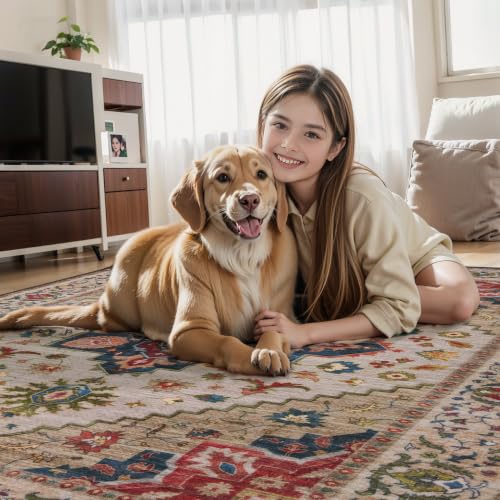 Image of Tangsoo Vintage 3x5 Rugs, Washable Non Slip Accent Rugs for Entryway Beige