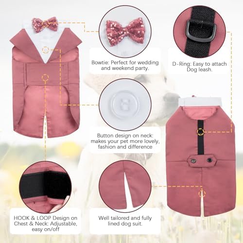 Kuoser Dog Tuxedo Dog Suit and Bandana Set, Dogs Tuxedo Wedding Party Suit, Dog Prince Wedding Bow Tie Shirt Formal Dog Wedding Attire for Large and Medium Dogs Golden Retriever Samo Bulldogs