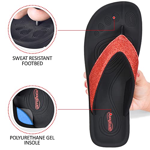 Image of AEROTHOTIC Comfy Arch Support flip flops for women Split Toe Stylish Cushioned Strap with non-slip footbed Walking Dressy Sandals Indoor and Outdoor