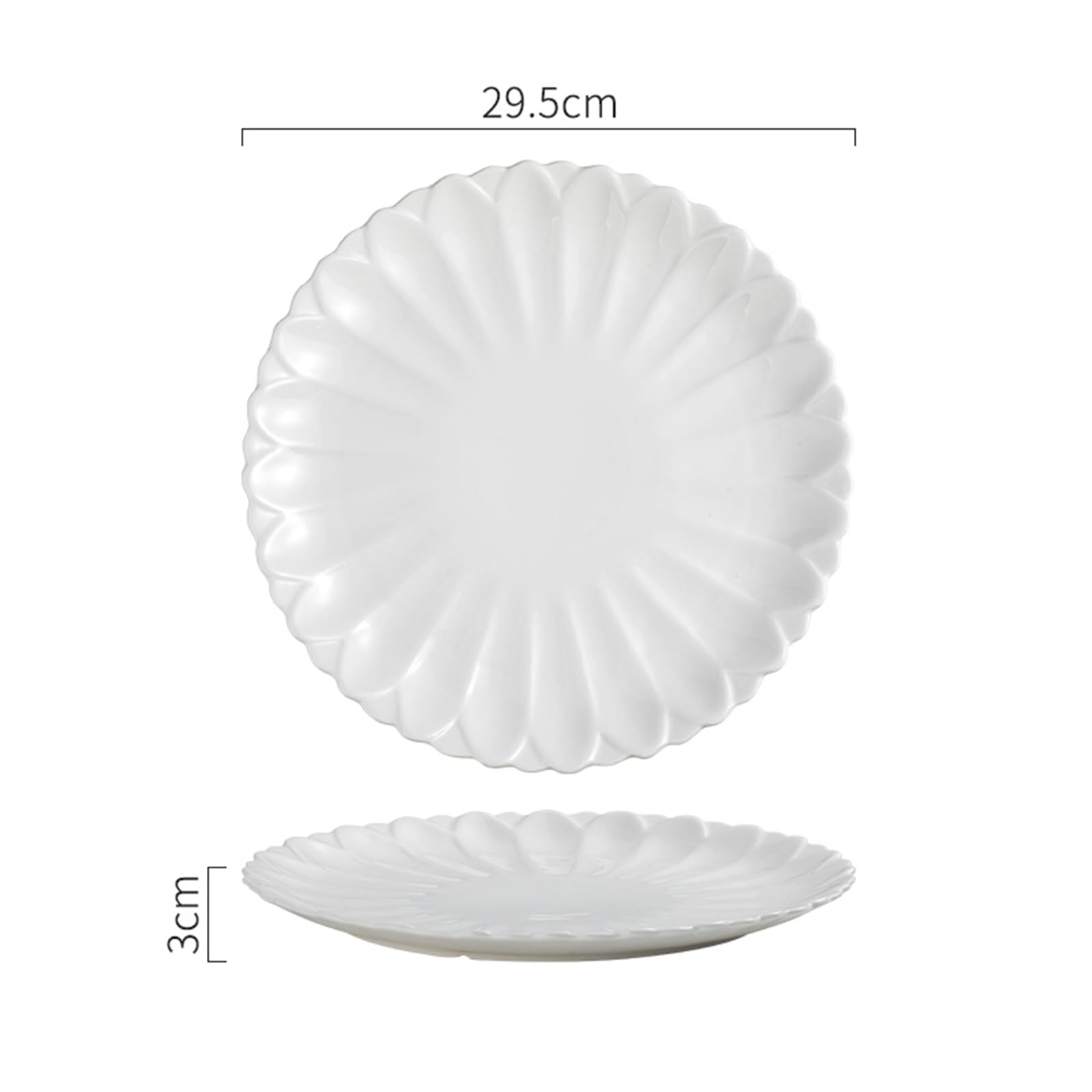 Platos De Postre De Cerámica, Platos De Porcelana con Forma De Flor, Platos para Aperitivos, Pasteles De Carne, Plato De Servir Resistente Apilable, Blanco(Size:29.5 * 29.5 * 3CM)