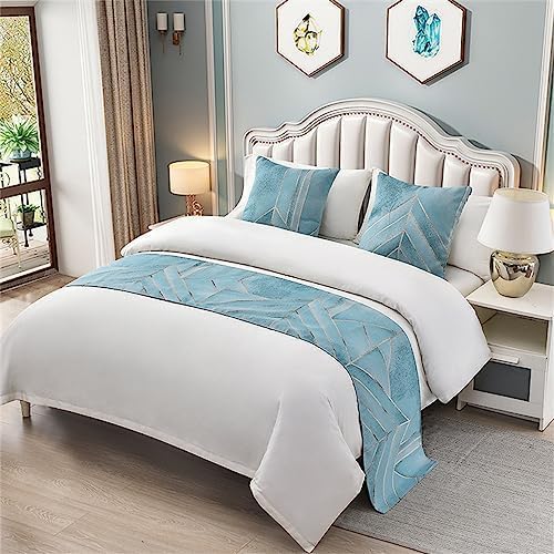 DSAoTeng Bed Runners,Hotel Scarf Bedspread Scarves Home Decoration Bed Scarf Bedding Bed Towel Luxury Protection for Bed Cover Single Double Super King Size (Light Blue,50x260cm for 200cm bed)