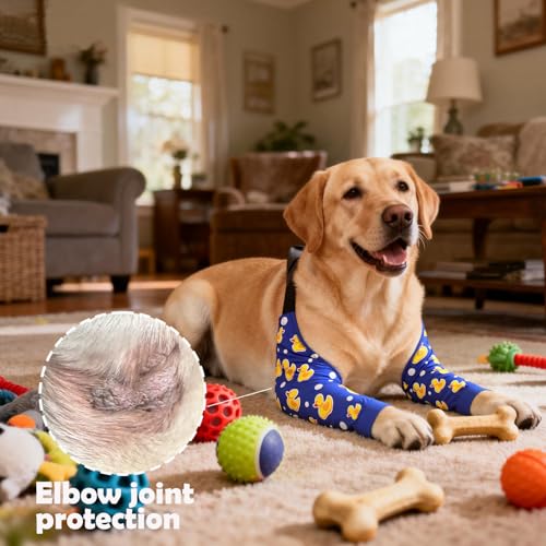 Image of Dog Elbow Wraps Knee Protector Pads Elbow Callus Treatment Sleeve for Wounds Front Legs Prevent Licking for Medium Large Dogs XL,Duck