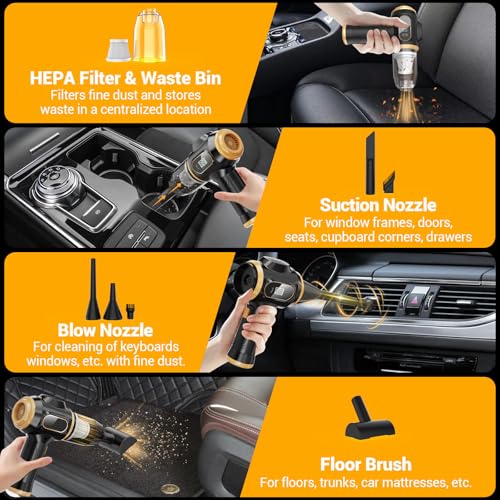 Image of Portable Car Vacuum Cordless Mini Handheld Vacuums Cleaner Rechargeable with LCD Display and Multi-Nozzles, High Power Hand held Cleaners for Car, Home, Office, Sofa, Pet Hair,Keyboard