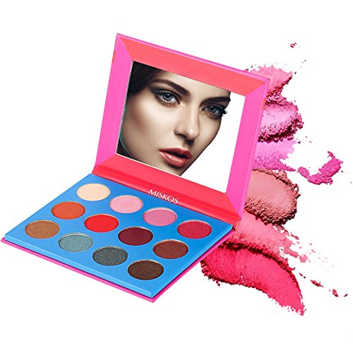 MISKOS 12 Colors Bright Pink Natural Eyeshadow Palette 4 Matte 8 Shimmer Summer Glitter Highly Pigmented Eye Shadow Pallets Cruely Free Pink Girls Waterproof Eye Makeup Kits