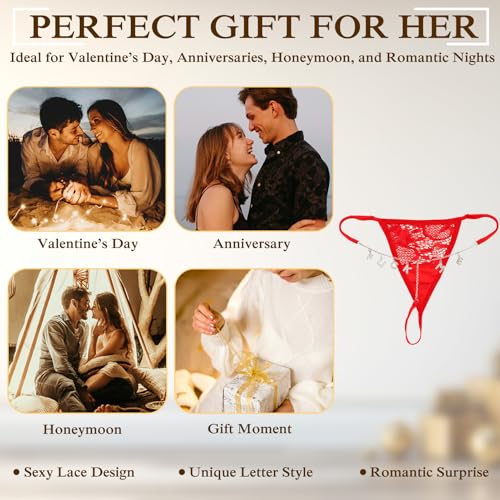 Image of Sexy Underwear for Women, Lace Thongs with Sparkling Letter Charms, Fun and Flirty Panties for Women Sexy