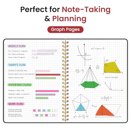 Image of Taja Graph Spiral Journal Notebook for Women & Men, 140 Pages, Graph Paper Hardcover Notebook for Planning & Tracking, Journals for Graphing, A5(5.7 inch x 7.9 inch) - Black