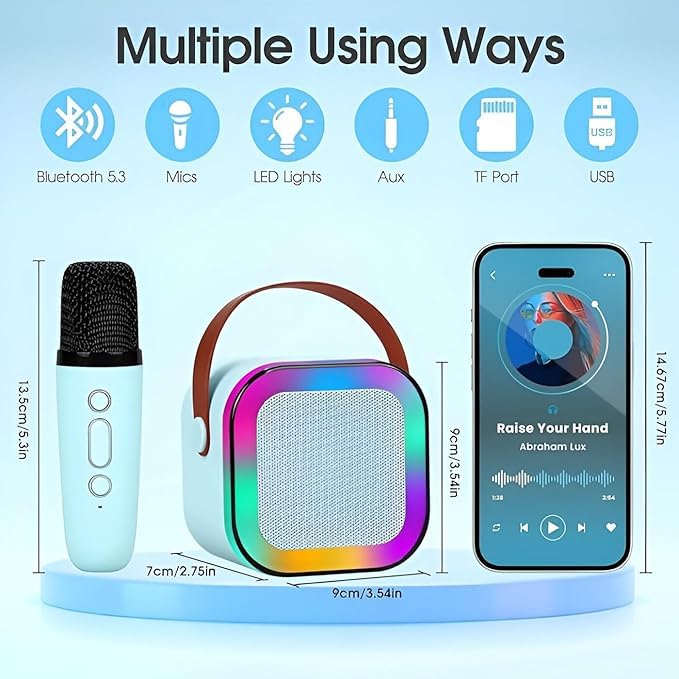 Image of SE HUB K12 Speaker Machine Bluetooth-Compatible Wireless Karaoke Mic Speaker Multi-Compatibility Modes, RGB Lights | Party POP Bluetooth Speaker with Mic (Blue)