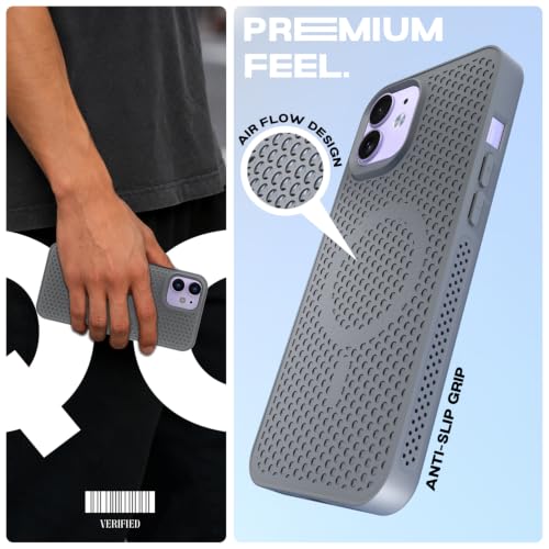 Image of Pikkme Back Cover for iPhone 12 /12 Pro | Honeycomb Cooling Design | Silicone Heat Dissipation | Mag-Safe Compatible | Shockproof Camera Protection Bumper Case (Grey)