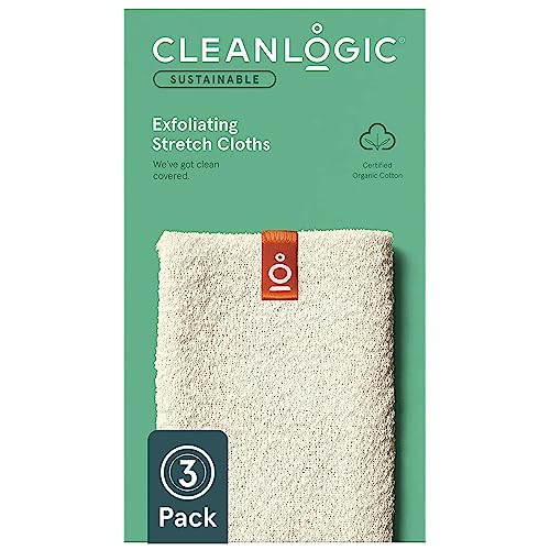 Cleanlogic Organic Cotton Exfoliating Stretch Washcloth, Natural, 3 Count #TOP30