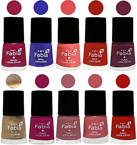Image of SMC Fabia ALL IN ONE (PACK OF 10), Long Lasting Glossy Nail Polish, 6 ml Each, All Vibrant Colours,01756