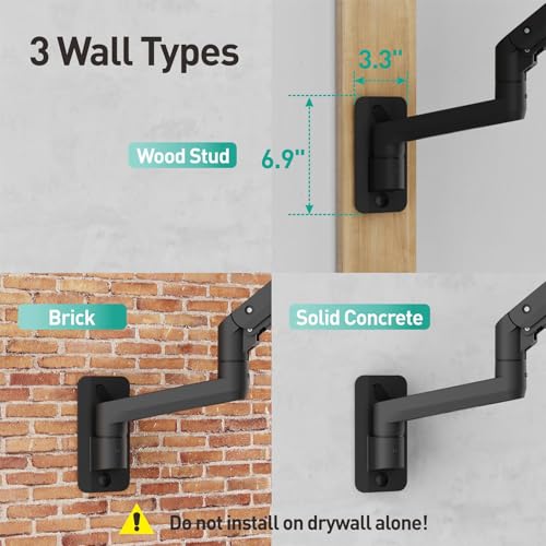 Image of WALI Monitor Wall Mount for 17-49 Inch Ultrawide Screens, Heavy Duty Single Monitors Mount Holds 44 lbs, Full Adjustable Wall Mount Monitor Arm, 75x75 /100x100mm VESA (GSWM001XL-P), Black