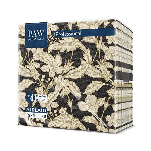 PAW - Servilletas Papel Airlaid (40 x 40 cm) I Servilletas de Tela I Clásico y Elegante en Forma de Flores Clásicas I Perfecta para Ocasiones Importantes I Color: BEAUTIFUL FLORAL PATTERN BLACK