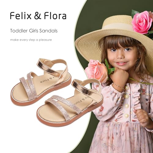 Image of Felix & Flora Toddler Girl Sandals - Little Girl Easter Dress Shoes Lightweight Open Toe Beach Holiday Flats