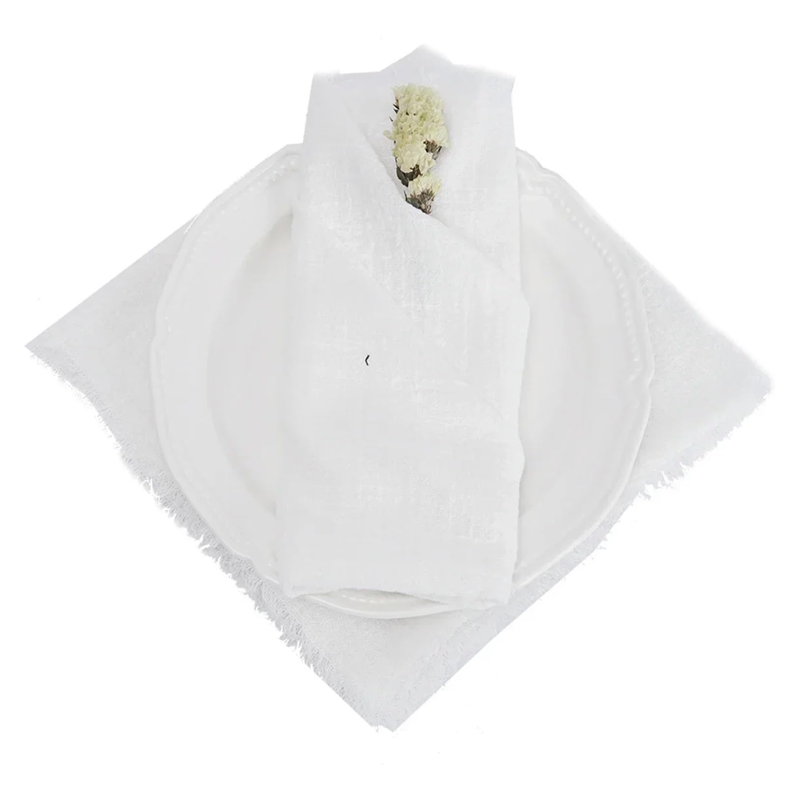 Cotton Table Napkins, Burrs 50pcs 32x32cm Multicolor Gauze Tea Towel Wedding Decor(50pcs White)