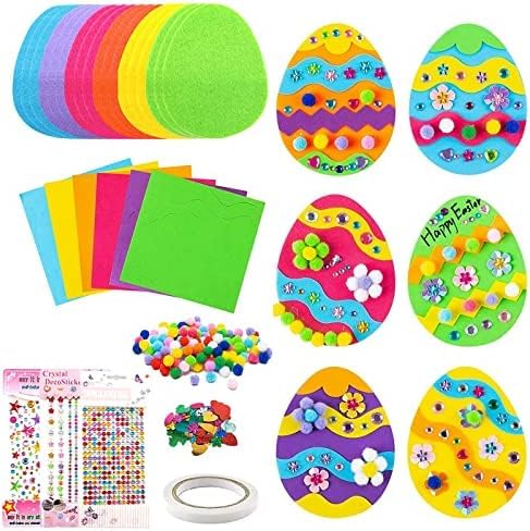 Kit Decorazione Uova Pasqua Fai Da Te - Con Stickers, Gemme, Pompon - Creativo Per Bambini - Foto 6