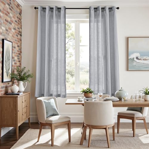 Image of jinchan Linen Curtains 72 Inch Light Filtering Grommet 2 Panels Grey