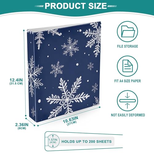 Image of Christmas Snowflake Blue 3 Ring Binder with 2 Interior Pockets 1.5 inch Binders 3 Ring Heavy Duty Fit 8.5 inch x 11 inch Letter Size for Office School, 2 Pack