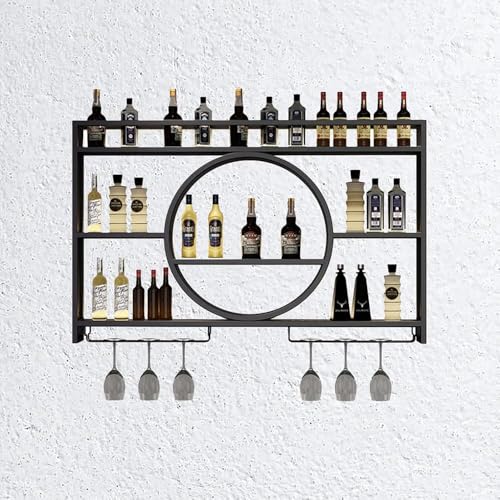 Estante de vino montado en la pared con soporte, estante flotante para licor y whisky, gabinete de mini bar