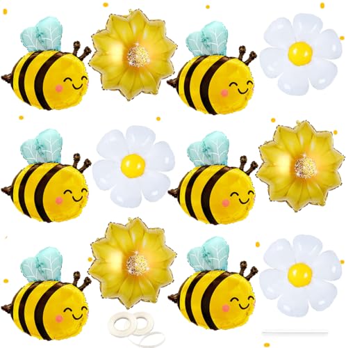 12PCS Bee Balloons Arch Kit with Daisy & Sunflower Large Bee Theme Party Decorations for Gender Reveal Baby Shower Birthday Party Spring or Garden Theme