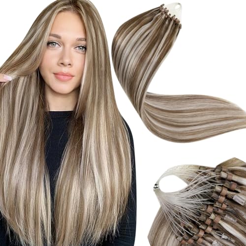 LaaVoo Extension Capelli Veri Clip 55 Cm 80 Grammi 5pcs Castano Scuro Balayage Marrone Chiaro - Foto 6