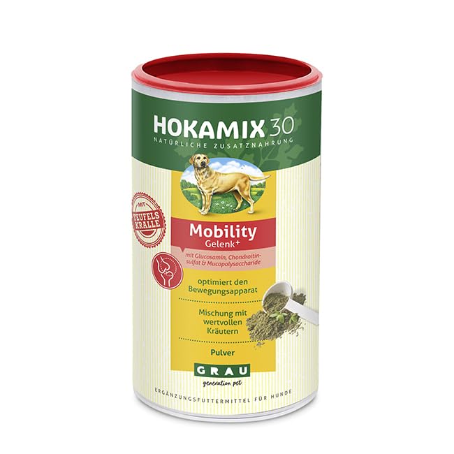 GRAU - das Original - HOKAMIX30 Mobility Gelenkpulver, natürliche Kräutermischung bei Gelenkproblemen, mit Grünlippenmuschel und Teufelskralle, 1er Pack (1 x 750 g), Ergänzungsfuttermittel für Hunde