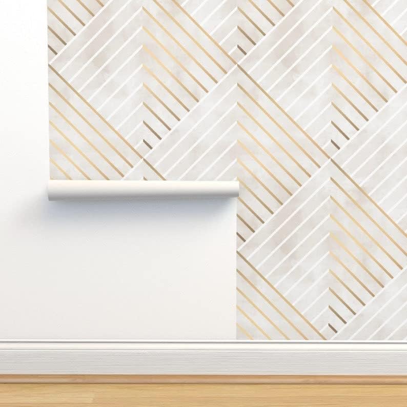 Papel tapiz Art Deco - Wright BTL - Rollo de papel tapiz autoadhesivo extraíble de mármol Art Deco Jumbo Geométrico Glam Pre-pegado suave 24 x 108