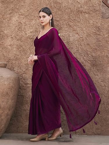 Image of Womanista Ready to Wear Satin one Minute Saree for Women | farewell sarees for girls | latest sarees collection 2026 | stitched saree ready to wear