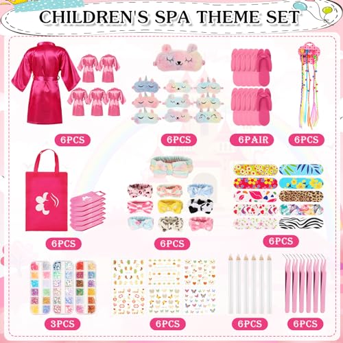 Suhine 6 Sets Girls Spa Birthady Party Supplies Birthday Print Satin Robe Tote Bags Spa Kit Nail Salon Kit(Pink Series)2