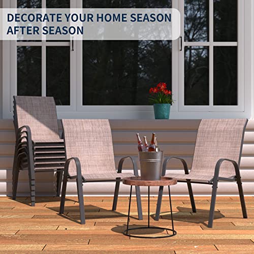 Image of Amopatio Patio Chairs Set of 8, Outdoor Stackable Dining Chairs for All Weather, Breathable Garden Outdoor Furniture for Backyard Deck, Light Brown