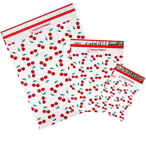 Image of Inspired Mailers - Poly Mailers Variety Pack of 30 (10 each: 6x9, 10x13, 14.5x19 Sizes) - Cherries - Shipping Envelopes