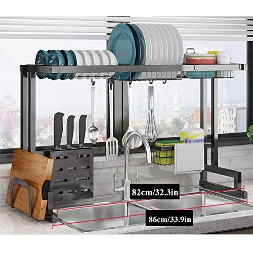 Over Sink Geschirrkorb, Geschirrtrockner mit Besteckhalter, Edelstahl-Geschirrablage-Regal, Küchentheke Organizer Schwarz 86 cm (34 Zoll)