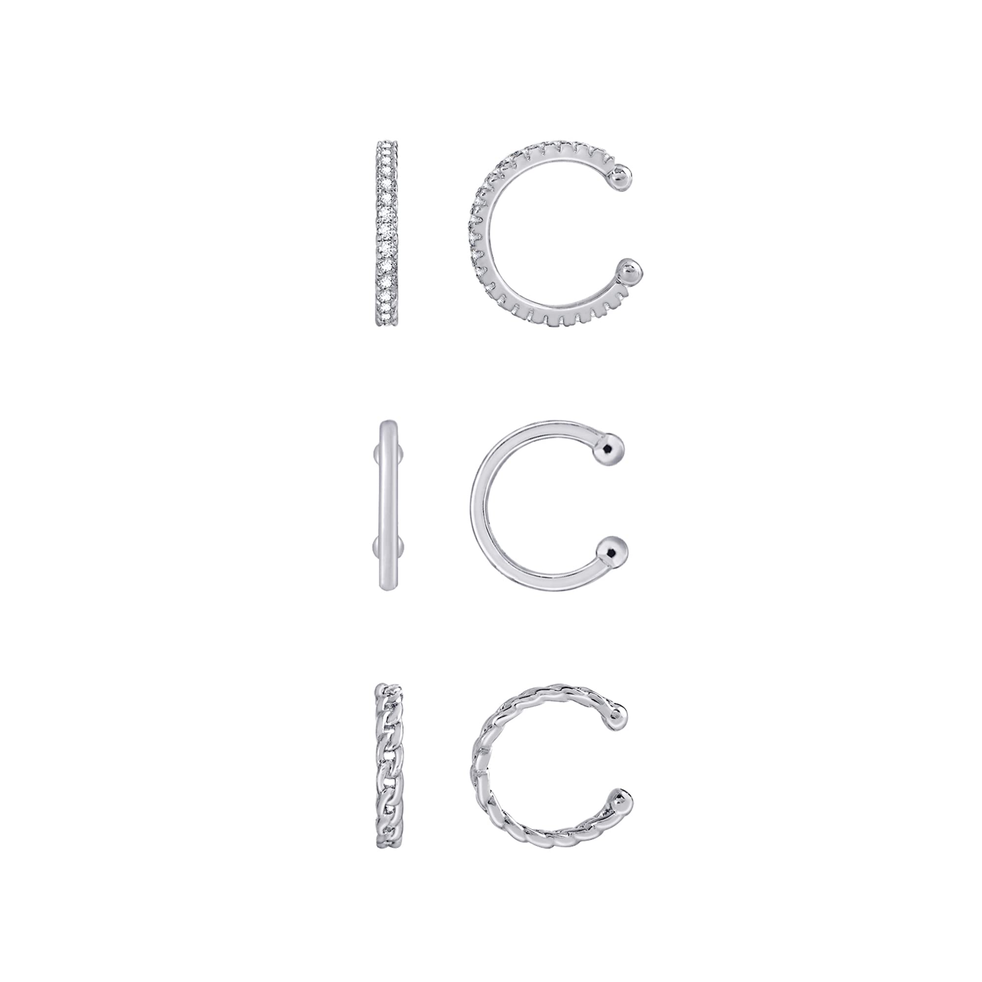 Amazon Essentials 14K Gold or Rhodium Plated Sterling Silver Set of 3 Ear Cuffs