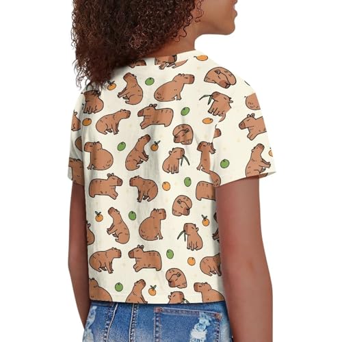 Image of Girls Crop Tees Crew Neck Casual Short Sleeve T Shirts Kids Loose Soft Comfortable Tees Blouses Shirt for Little Girl