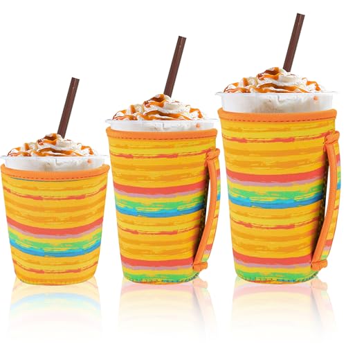 Image of 3Pk Reusable Iced Coffee Sleeves, Neoprene, Floral Fits 16-32oz Hot /Cold