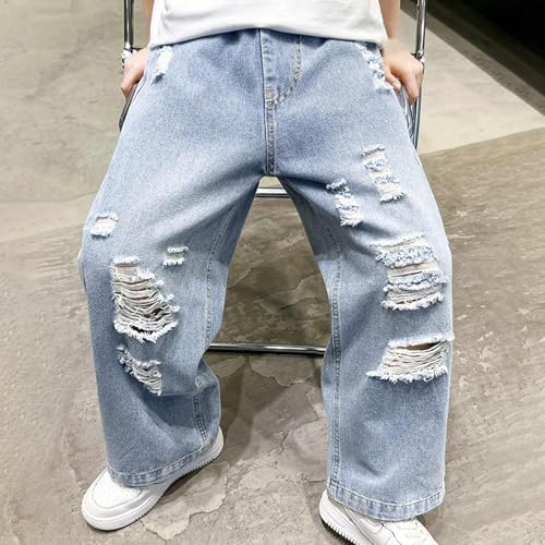 Boys Baggy Jeans Kids Ripped Casual Denim Pants Streetwear Hip Hop Destroyed Wide Leg Jean Trousers with Pockets2