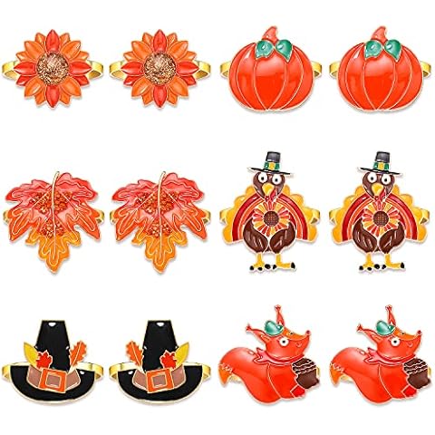 Thanksgiving Napkin Rings Set of 12, Fall Napkin Holders Harvest Pumpkin Maple Leaf Turkey Squirrel Napkin Rings for Thanksgiving Gathering Dinner Table Decor (Mixed) Cover