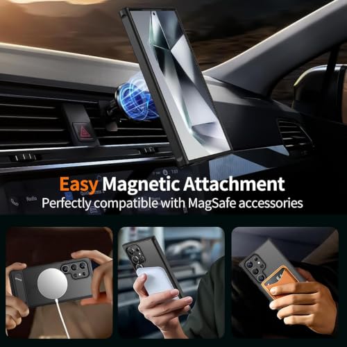 Image of Elzzi Magnetic Cover Compatible for Samsung S24 Ultra 5g Case with Adjustable Metal Kickstand, Compatible with Mag-Safe Translucent Matte Shockproof Protective Phone Case, Black Stand