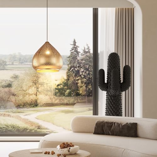 Image of Farmhouse Pendant Light Fixture Vintage Gold Metal Moroccan, 1PC