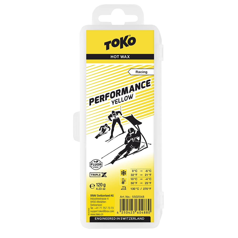 TOKO Performance Yellow Heisswachs, Skiwachs für ambitionierte Freizeitsportler (fluorfreies Gleitwachs mit TripleX Technologie, sehr Gute Gleiteigenschaften, für Renn- und Trainingseinsätze, 120 g)