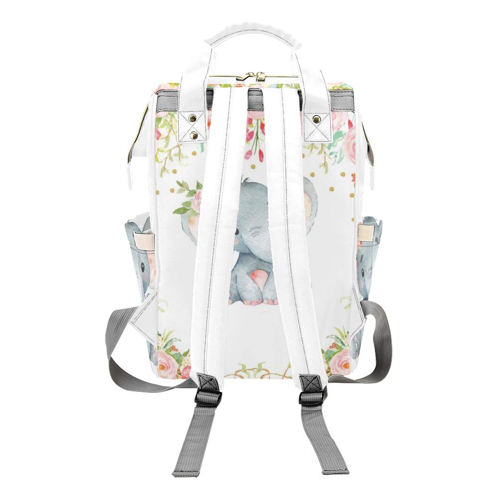 Elephant Floral Pink Personalized Diaper Bag Backpack Tote with Name Custom Travel Nappy Mommy Bag Backpack for Baby Girl Boy Gift 10 83inch 6 69inch 15inch
