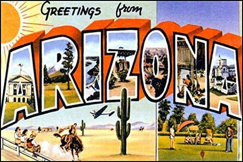 MAGNET 3x5 inch Vintage Greetings from Arizona Sticker (Old Postcard Art Logo az) Magnetic vinyl bumper sticker sticks to any metal fridge, car, signs
