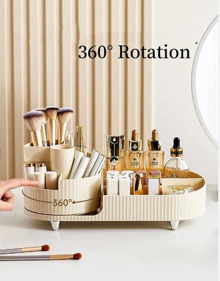 ULTREOS Makeup Organiser with 360° Rotating Makeup Brush Holder Skincare Storage Box Cosmetic Organizer for Lipsticks Brushes Perfume Lotion for Bathroom Dresser Desk (ivory) 1