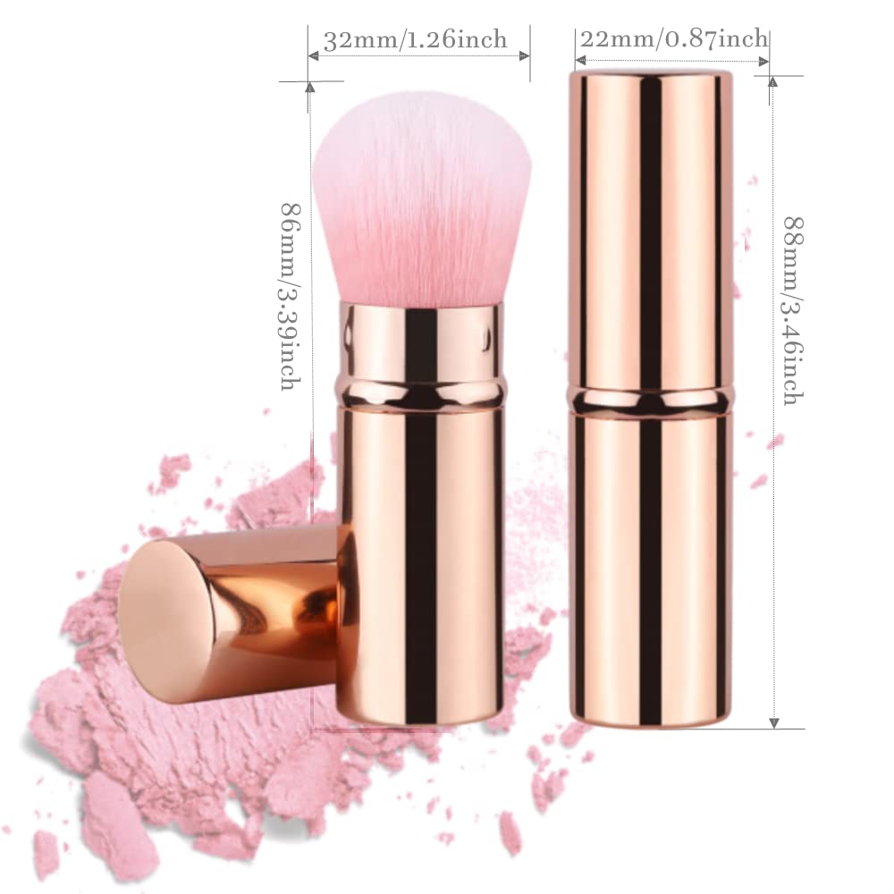 Retractable Makeup Brush Telescopic Face Brush Retractable Face Kabuki Brush Round Powder Travel Makeup Brushes Powder Foundation Blush Portable Makeup Brush (Gold Pink) - Image 2